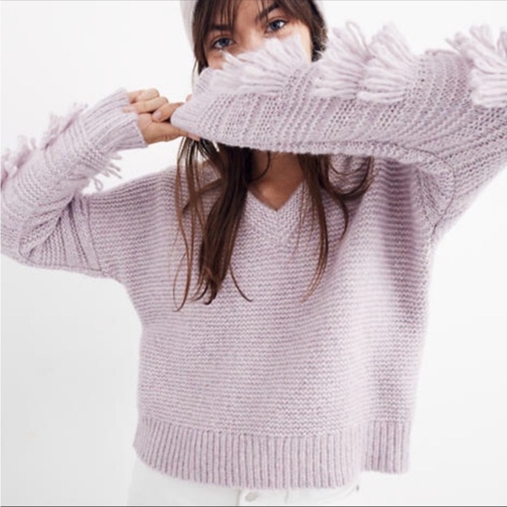 Fringe-Sleeve Pullover Sweater